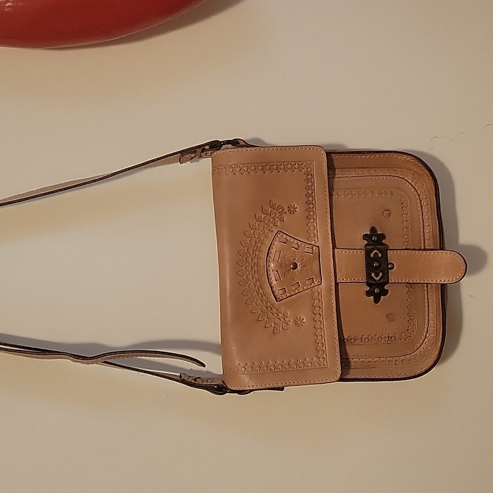 Patricia Nash Tooled Leather crossbody shoulder bag nude - Picture 2 of 11